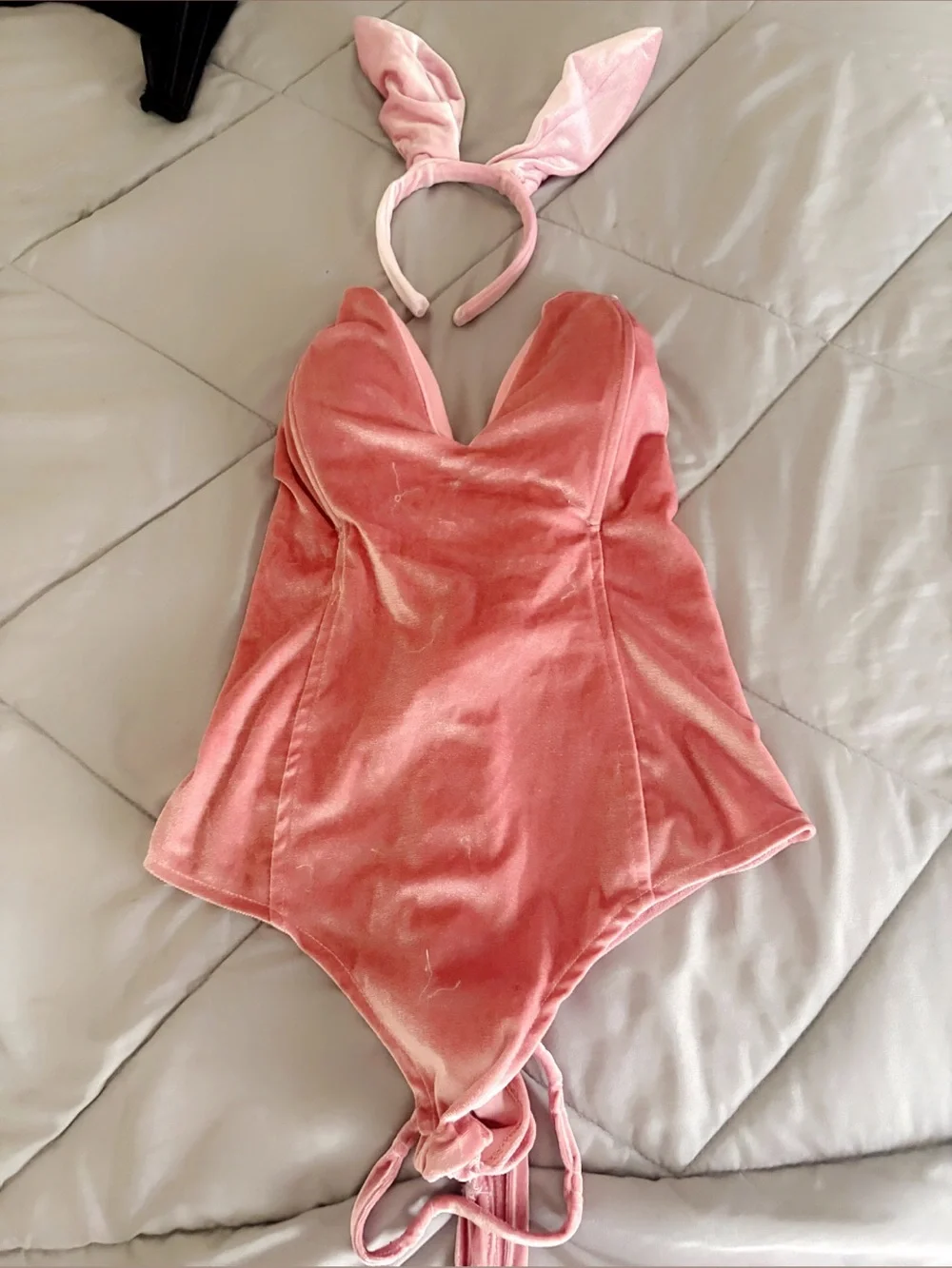 Girls Pink Velvet One-Piece Bunny Costume